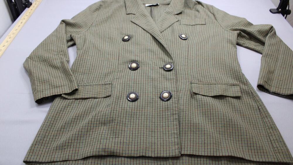 Vintage Stella USA Double Breasted Blazer Jacket Houndstooth Plaid Womens Size M